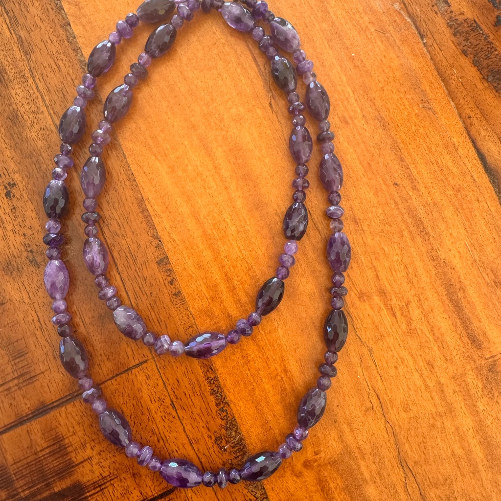 Elegant 17” Drop Amethyst Beaded Necklace